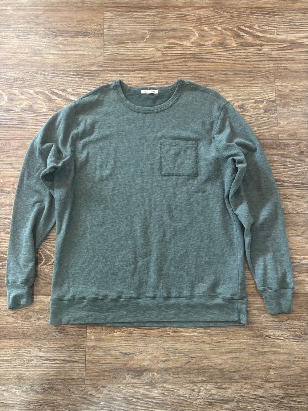 FORTY FIVE Classic Crew Neck Long Sleeve Pocket T-Shirt in Green Mens Size Large